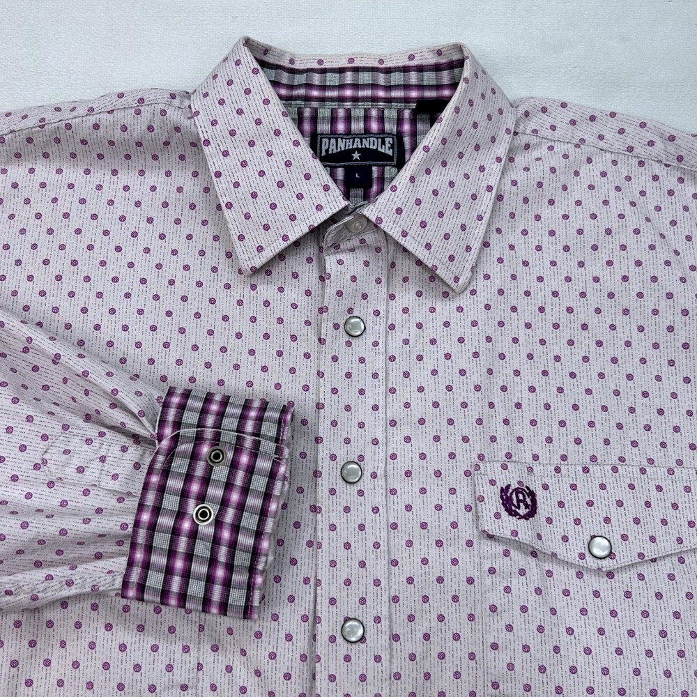 Panhandle Rough Stock Shirt Mens L Purple Pearl Snap Western Cowboy Ranch Rodeo
